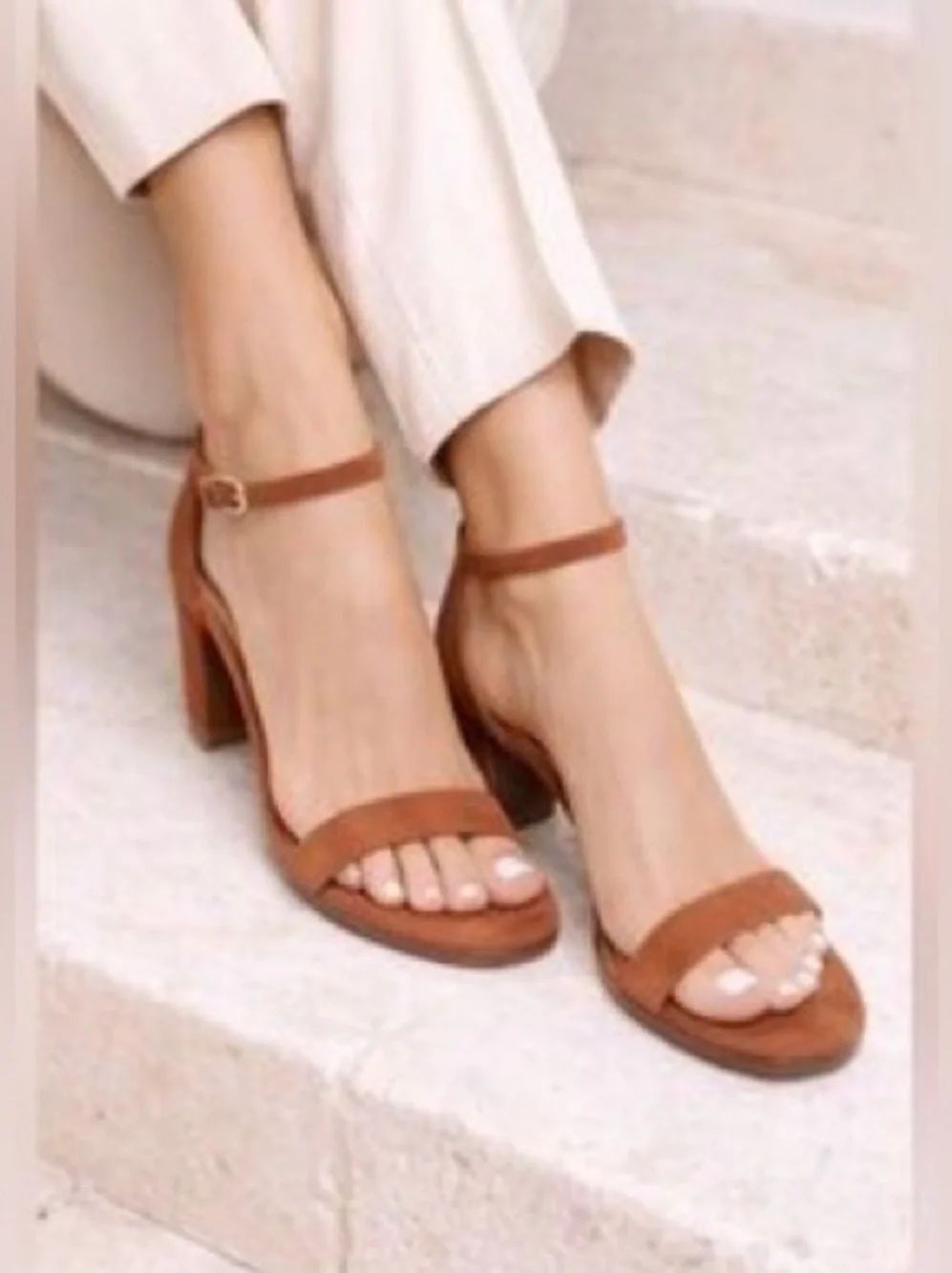 Stuart Weitzman Suede Ankle-Strap Block Heel - Cognac Brown